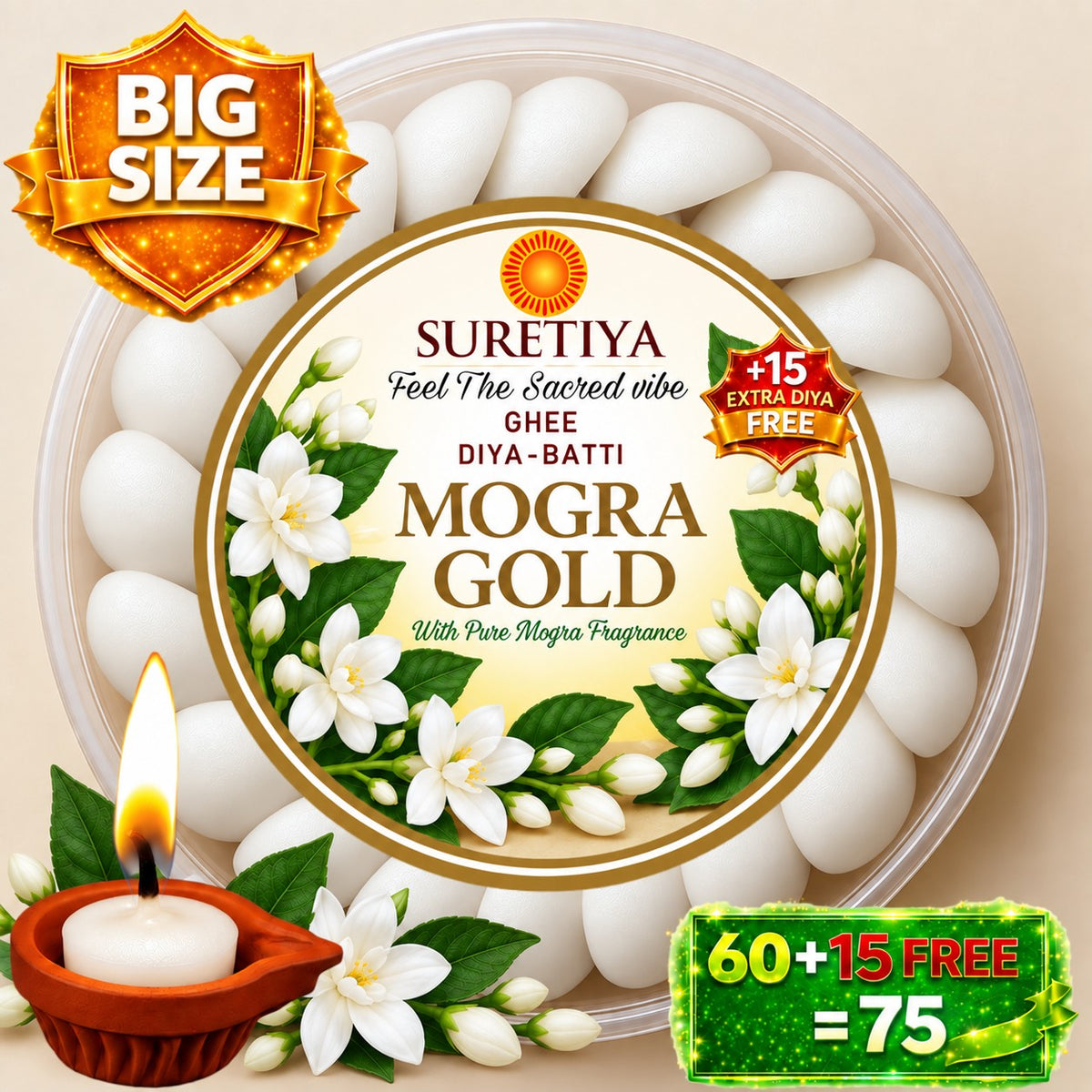 Suretiya Ghee Diya Batti– Mogra Gold Edition with Pure Camphor