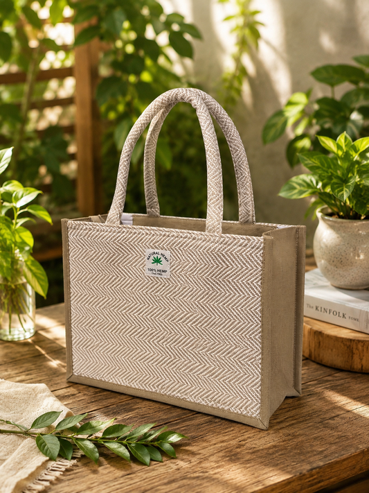 Premium Cotton Hemp Tote Bag for Women | Beige Office Handbag | Large Reusable Shopping Shoulder Bag with Zipper | College & Work Carry Bag