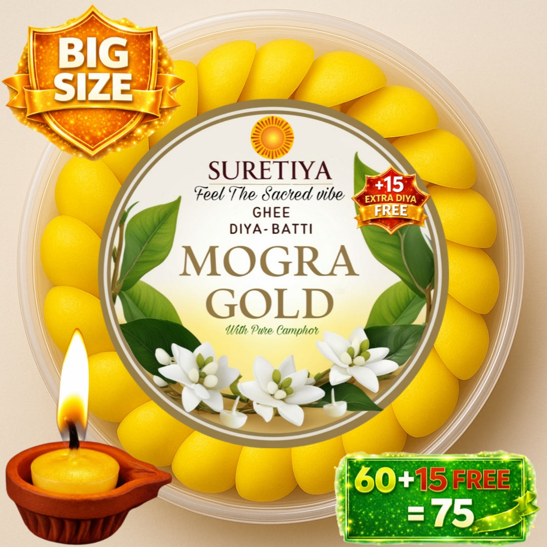 Suretiya Mogra Gold Ghee Diya Batti with Pure Camphor, 75 Pieces