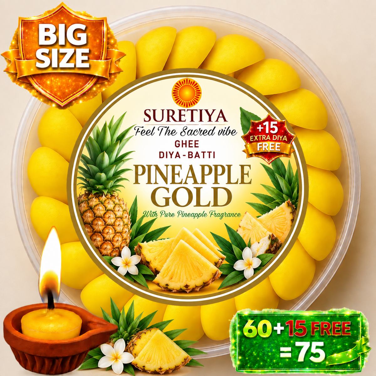 Suretiya Pineapple Gold Ghee Diya Batti – Yellow