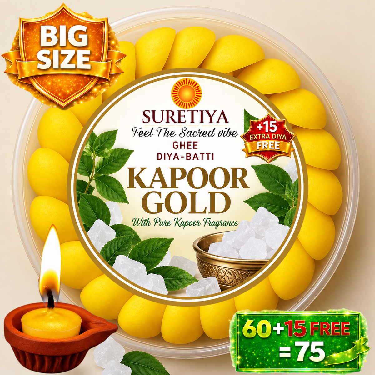 Suretiya Kapoor Gold Ghee Diya Batti – Yellow